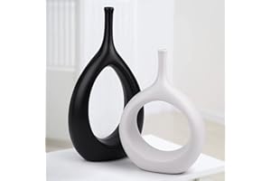 Beinhome Ceramiczne wazony na trawę pampasową, 2 szt., czarno-białe, dekoracja sypialni, nowoczesne, duży wazon na kwiaty, do salonu, biura, na wesele, do jadalni, na prezent, wysokość 30 + 23,5 cm
