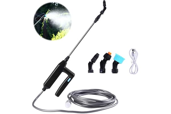 Hojalis Pulverisateur Electrique, Pulverisateur pour Toiture, 7.4V/1A Pulverisateur de Jardin Electrique, Pulvérisateur à Batterie avec 3 Buses Et 5M de Tuyau, USB Rechargeable, pour Pelouse, Jardin
