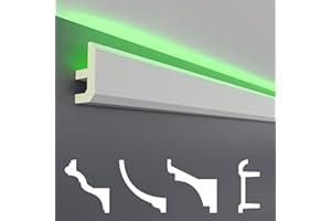 Perfiles de estuco HEXIM LED paquetes de ahorro - Iluminación indirecta con molduras de techo de PU, luz y opaco- (10m LED-13) Accesorios de pared decorativos