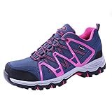  TFO Damen wasserdichte Trekkingschuhe & Wanderschuhe Atmungsaktive und Leichte Bergschuhe & Outdoor Schuhe mit Gedämpfter Sohle Blau/Rosa, 40 EU