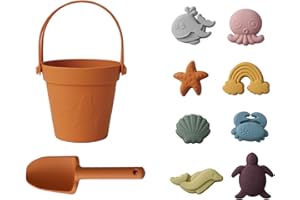 CHSEEO Jeux de Plage, Plage Bebe en Silicone, Jouet de Plage Enfant, 8 Pièces avec Seau Plage Pliant, Modèle Animal, pour Bac a Sable Intérieur Extérieur Jouets de Jardin