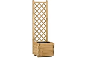 BURGER Bac à fleurs carré avec treillis ARC Jardipolys | 40 x 40 x 150 cm | 30L | petit pot de fleurs pour plantes grimpantes sur pieds | jardinière carrée assemblée avec planche en bois clair pour lierre, rosier | décoration pour jardin, balcon, terrasse