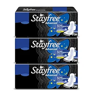 Stayfree Advance XL All Night Sanitary Napkin-28 Pads (B2G1) (Count of 84) (Pack of 3)