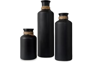 OCEST Kleine Vasen für Tischdeko, Schwarz Deko Vasen Set of 3, Keramik Vase für Pampasgras, Mini Boho Vase für Heim Wohnzimmer-Mittelstücke Kaminsims Eingangs Schlafzimmer Hochzeits Flur Deko