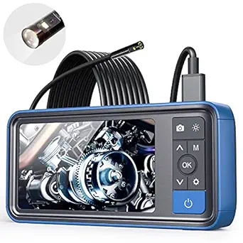 ScopeAround Industrial Endoscope, 1080P Dual Lens Inspection Camera, 16.5ft Waterproof Borescope 4.5 Screen Snake Camera with 6 LED Lights, Semi-Rigid Cable, 32GB TF Card (PU Bag)