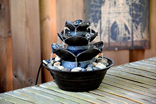 dobar 96410e Design Zimmerbrunnen aus Polyresin in Steinoptik mit Deko-Steinen, Wasserspiel mit Pumpe für innen, Kunststoff, schwarz, 22.2 x 22.2 x 20.6 cm - 2