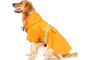 Uktunu Impermeabile per Cani Cappottino Catarifrangente per Cani Gatto con Cappuccio e Foro per Colletto e Strisce Riflettenti Protettive Ultraleggero e Impermeabile 100% - Arancia, 4XL