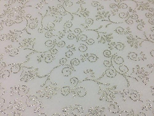 Glitterati ! 10 White A4 Paper Sheets Glitter Patterned with Silver Fern Swirls and Leaves - Ideal for Wedding Crafts