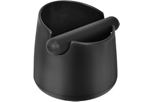 KYSUN Espresso Knock Box, Black Coffee Knock Box, Round Coffee Bin, Shock-Absorbent Espresso Dump Bin with Removable Rubber Knock Bar and Non-Slip Base for Easy Coffee Ground Disposal