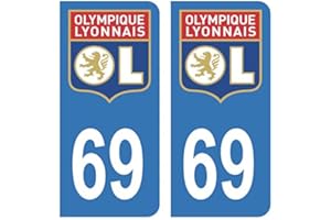 HADEXIA Autocollant Stickers Plaque immatriculation Voiture Auto 69 Club OL Olympique Lyonnais Bleu Foot
