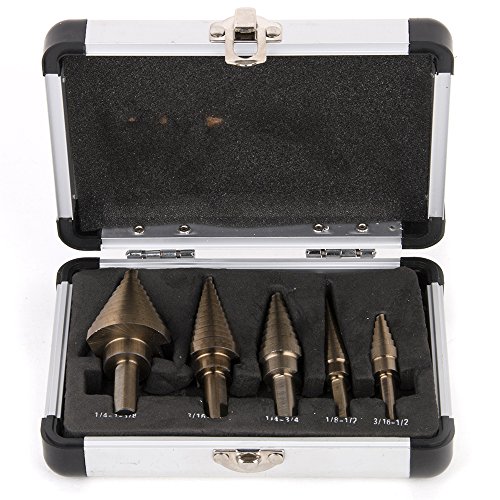 Fortag 5 tlg HSS-Stufenbohrer HSS TITAN Triangle Shank Kaiserpagode Schälbohrer Konusbohrer Metallbohrer Set Kobalt Beschichtung Boherset für Elektrowerkzeug mit Alukoffer Hülle - 8