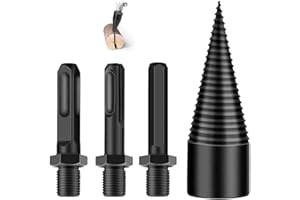 FRUNIMALL Broca divisora de madera, 4 piezas de brocas divisoras de troncos de leña, tornillo de cono extraíble resistente con 3 asas para taladro eléctrico doméstico (32 mm)