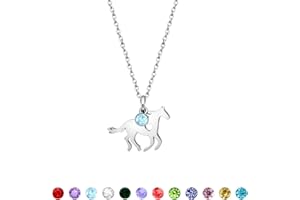 MIEOYUE Horse Gift.Horse Necklace Lucky Birthstone Pendant Silver Necklace Personalized Birthday Gift for Girl