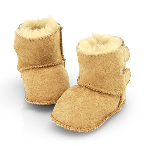 Sheepskin baby booties beige with adjustable velcro 2-Velcro (100% Genuine Merino Sheepskin) 12-18 month