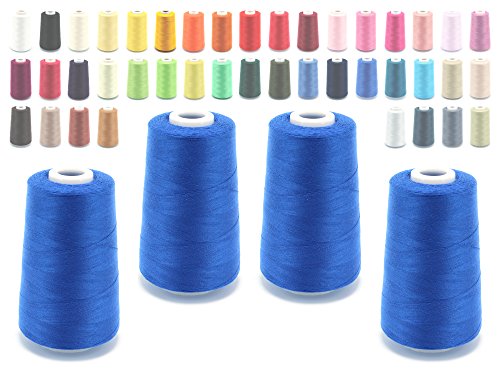 Schnoschi  Bobina de hilo de coser para máquina remalladora, 40/2 (120), 4570 metros, muchos colores, azul real, 4 unidades