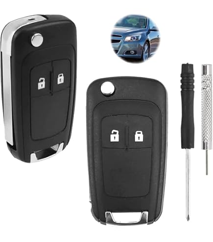 Coque De Clé De Voiture 2 Boutons – Compatible Astra J, Insignia A, Meriva B, Zafira, Mokka… – Noir Métallisé, Avec Lame à Copier, Pile CR2032 Et Tournevis