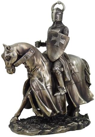 Pacific Trade SS-PTC-9957, 9 Inch Crusader Knight Riding a Horse with Shield Statue Figurine, 9"