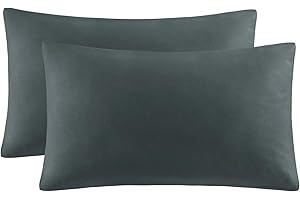 Aisbo Federe Cuscini Letto 50x80 - Set 2 Copricuscini in Microfibra, Coppia di Federe Cuscini per Letto Matrimoniale, Traspiranti e Morbidissime, Grigio Scuro