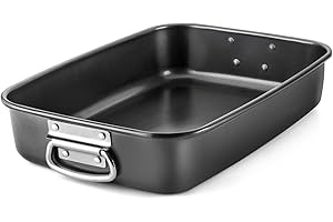 MGE WORLD MGE - Rôtissoire en Acier au Carbone avec Poignées - Plat à Four avec Poignées - Plaque à Rôtir - Plat à Four - Plat a Four Rectangulaire - Grand Plat Four - Antiadhésif - 39 x 29 cm