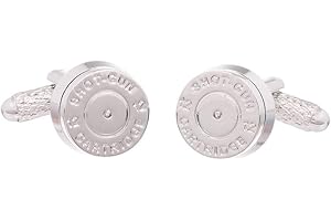 Onyx - Art Cufflinks - Shotgun Cartridge End Cap Cufflinks for Men Silver Colour 12 Bore Presented in Cufflink Gift Box