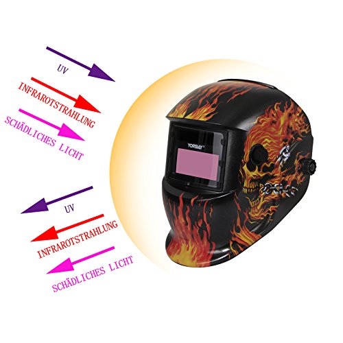 Yorbay® Solar Automatisch verdunkelnd Schweißhelm Schweißmaske mit 5 Stück Ersatzgläser, Schleif-Funktion (Skull, Eisenkette) - 3