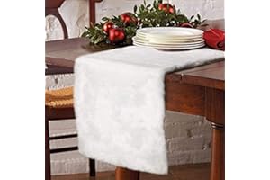 Herbst Camino de mesa de Navidad en color blanco, de piel sintética, para decoración navideña, 38 x 180 cm