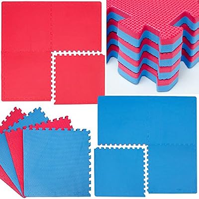 Eyepower Tapis de Sol | 4 Tapis Puzzles plus 8 Cadres | Durable Mousse EVA | Idéal pour pratiquer la Gymnastique Yoga Judo etc. | Epaisseur 20 mm | Pièces Détachables | Couleur Rouge Bleu
