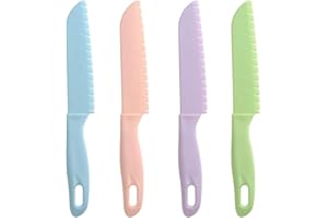 BAIJ Couteaux de Cuisine en Plastique,4 Pack Couteaux de Sécurité pour Enfants Couteaux à Légumes en Nylon pour Pain Salade de Laitue Sans BPA