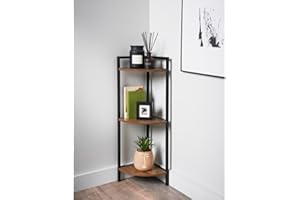FAHAAM 3 Tier Corner Shelf, Corner Shelving Unit for Living Space, Storage Shelves Corner Display Stand, Black Metal Frame book shelf, Ladder Shelving Unit Multipurpose Storage Rack for Living Room.