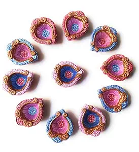 Diya : Clay Diya, mitti Diya, Diyas for Diwali, Hand Painted Deepak for Diwali & Navratri Puja (11 Pieces Set) for Diwali & Navratri Puja, Handmade