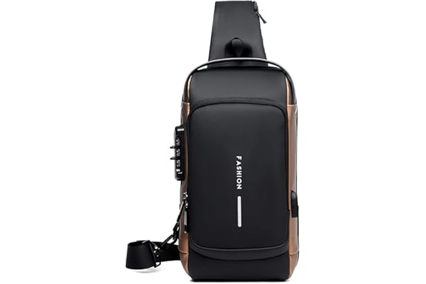 FANDARE Antivol Sac Poitrine Affaires Sacs de Bandoulière Sacoche avec USB Sac d'Epaule pour Homme Voyage Randonnée Vélo Camping Excursion Impermeable Multi-Poches Petit Sac a Dos