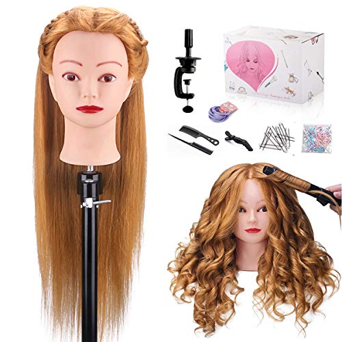 Testa Per Parrucchieri, MYSWEETY Testa Studio Manichini Professionale Per Parrucche Pratica Modello Con Morsetto, 60% capelli umani + 40% Capelli sintetici, 20'', 50.8cm