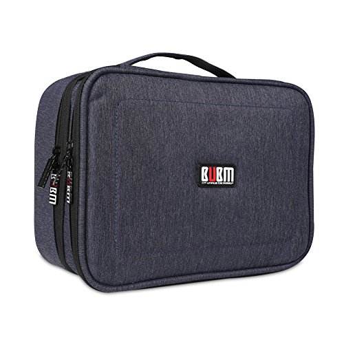 BUBM Mehrfachfunktion Kabelorganiser Tasche Reisetasche mit Doppelschichten für Elektronische Zubehöre wie Netzteil, Maus und USB Stricks(Groß, Dunkelblau) - 2