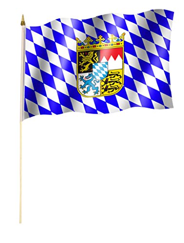 Stockflagge/Stockfahne BAYERN mit Wappen Flagge/Fahne ca. 30 x 45 cm mit ca. 60cm Stab/Stock