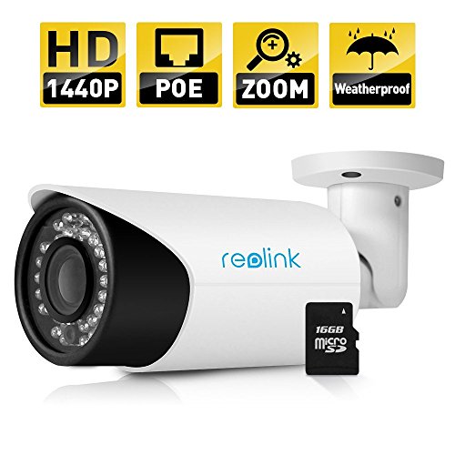 IP-Kamera, Reolink RLC411S 4 Megapixel IP-Überwachungskamera, 4X optischer Zoom, POE, Outdoor, Tag / Nacht, Plug & Play, Bewegungserkennung, mit 16GB Micro SD Karte
