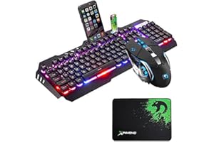 UrChoiceLtd Tecnologia Set tastiera e Mouse Combo Wired Mixed RGB retroilluminato Metallo Usb Gaming Keyboard + 2400DPI Breathe Mouse Set + Mouse Pad per computer laptop PC