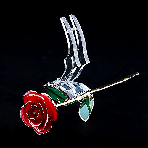 Zjchao 24 Karat vergoldet Echte Rose immer geöffnet als Geschenk für Hochzeitstag, Valentinstag, Weihnachten, Geburtstag, 29cm Länge, Verpackt in Geschenkbox mit klaren Display-Ständer (Rot) - 4