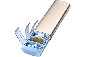VAYDEER Pastillero para 7 días [resistente en seco] [metal] [diseño sencillo] luz pastillero semanal, medicamentos para 7 días (oro champán)