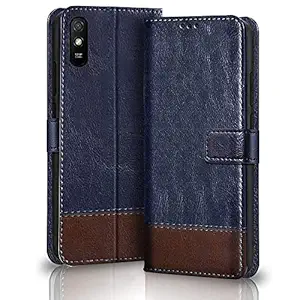 TheGiftKart Mi Redmi 9A / 9A Sport / 9i / 9i Sport Flip Back Cover Dual-Color Leather Finish | Inbuilt Stand & Pockets | Wallet Style Flip Case for Redmi 9A / 9A Sport / 9i / 9i Sport (Blue & Brown)