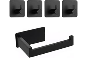 FEYIUBMEN 1pcs Toilettenpapierrollenhalter mit 4 Stück Handtuchhaken für Küche und Badzimmer Toilettenpapierhalter Ohne Bohren, Selbstklebend Klopapierhalter WC Papierhalter Edelstahl, Es ist schwarz.