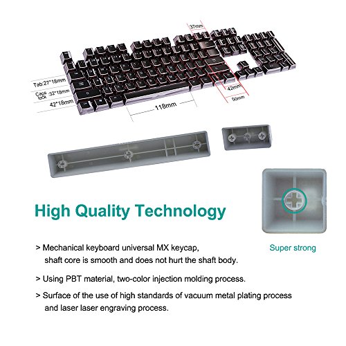 E-Element 104 Keys Cap Cove PBT Double Shot Injection Hintergrundbeleuchtung Metall Farbe Keycaps mit Schlüssel Abzieher für alle mechanischen Schalter Tastaturen Universal (12 Key Schwarzes Gold) - 2