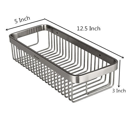 HOMEIDEA Extrem Fest & rostfrei rechteckig Badewanne und Dusche Regal Korb, Wand montiert Badezimmer Bad Caddy/Aufbewahrung mit 5 Handtuchhalter Haken Kleiderbügel, gebürstet, SUS304 Edelstahl, Edelstahl, Silber, A-Rectangular - 4