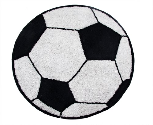 Homescapes Kinderteppich Fußball Bunter Teppich, Vorleger 80 cm Durchmesser. Farben: Schwarz und Weiß. Geeignet für Badezimmer oder Kinderzimmer.