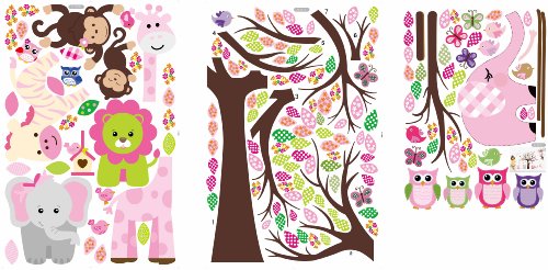 Nette Zoo Animal Wandaufkleber mit Affe Spielen auf Baum-Zweig mit Zebra, Löwe, Elefant Giraffe und Owl Nursery Wandtattoo - 5