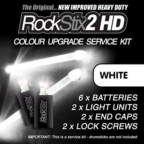 ROCKSTIX 2HD: Service kit / Upgrade Kit for Light up drumsticks : Pair of BRIGHT WHITE LED Pods, including batteries, end caps, screws. (3 batteries per unit) fits Standard Firestix &amp; Other Brands.