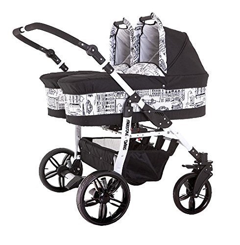Twin Pram - Carrycots, Chairs and Accessories - White Chassis - Urban Style
