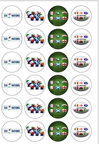 24 Precut Rugby Six Nations 2018 Edible Wafer Paper Cake Toppers