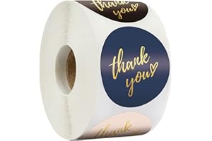 LOMYLM 1 Roll/500pcs Thank You Stickers Self Adhesive Round Paper Label Stickers for Thank You Gifts Wedding Birthday Thanks Giving Party Bags Small Business Packaging, 25mm (4 Colors)