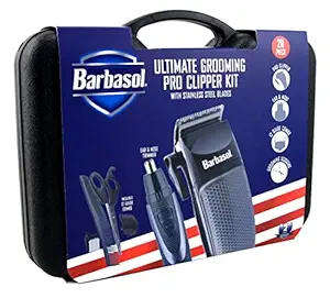 Barbasol Ultimate Grooming Pro Clipper Kit, Stainless Steel Blades with 20 Pieces UL Certified, Nose Trimmer and Hair Clipper, Guide Combs