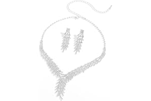 KONFEN Jewellery Sets for Women - Wedding Bridal Jewellery Sets, Rhinestone Bridal Jewellery Set Necklace and Earring for Bride, Bridesmaid Jewellery for Women Girls, White/Colorful Peacock/Green